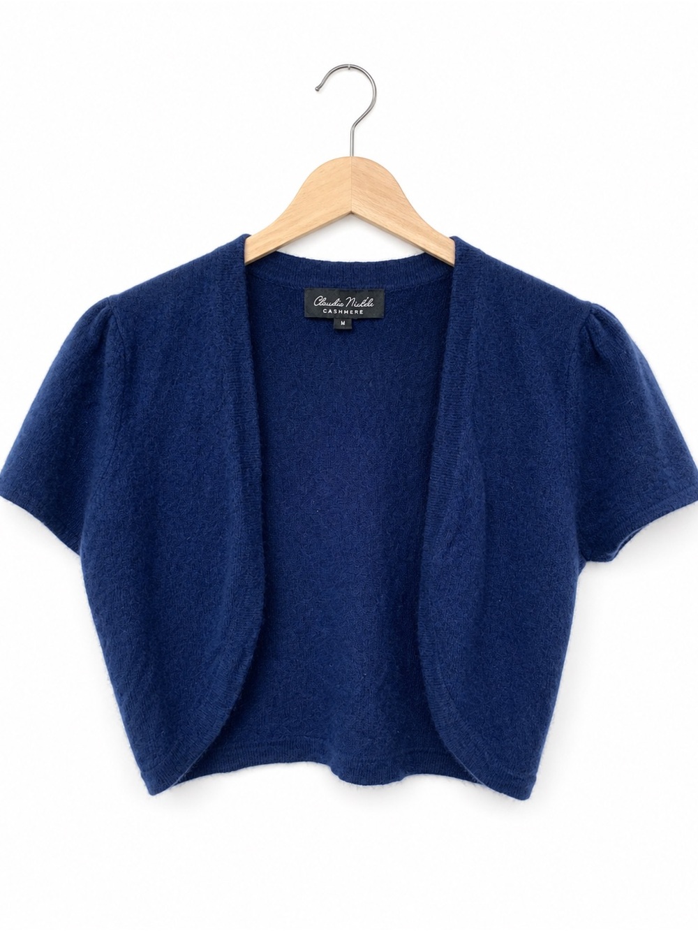 Claudia Nichole 100% Cashmere Blue Bolero Cardigan Shrug Wedding Guest M